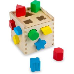 Melissa & Doug Shape Sorting Cube - Classic Wooden Toy With 12 Shapes